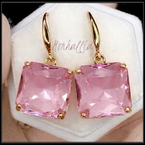 NEW 925 ICE CUBE MEGA SQUARE CRYSTAL PRISM PINK TOPAZ EARRINGS